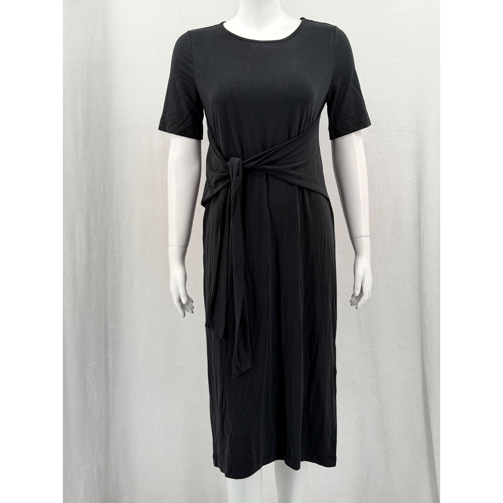 Banana Republic Dress Women XS Black Tie Front Midi Casual Stretch Staple Travel